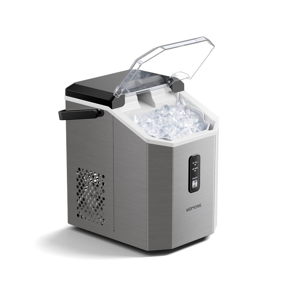 Nugget Ice Maker Portable Ice Machine With Handle, 15kg/24h, Ready In 5 Minutes, Self-cleaning, Easy To Use For Home | Silver