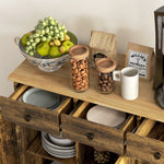 Sideboard Buffet Cabinet With Rubber Wood Top And Drawers | Brown