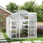 Polycarbonate Greenhouse With Base – Aluminum Frame Walk-in Greenhouse With Sliding Door & 2 Ventilation Window For Plants & Flowers | 10 x 6ft | White