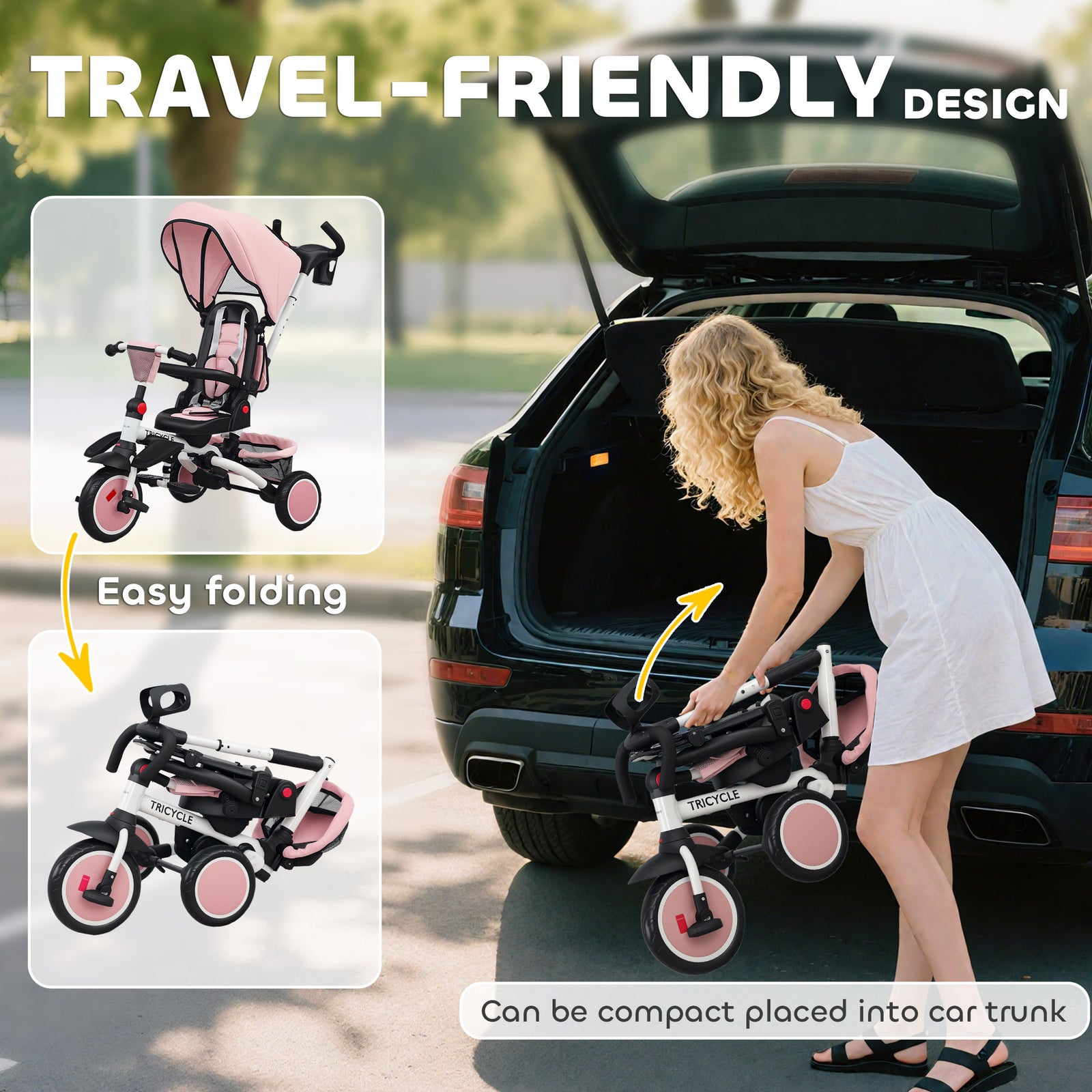 6 In 1 Kids Trike, Toddler Tricycle With Parent Handle | Pink