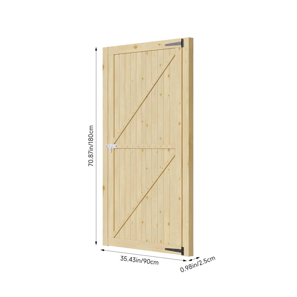 90cm W X 180cm H Natural Wooden Garden Door With Z-brace Design, Outdoor Door With Door Latch