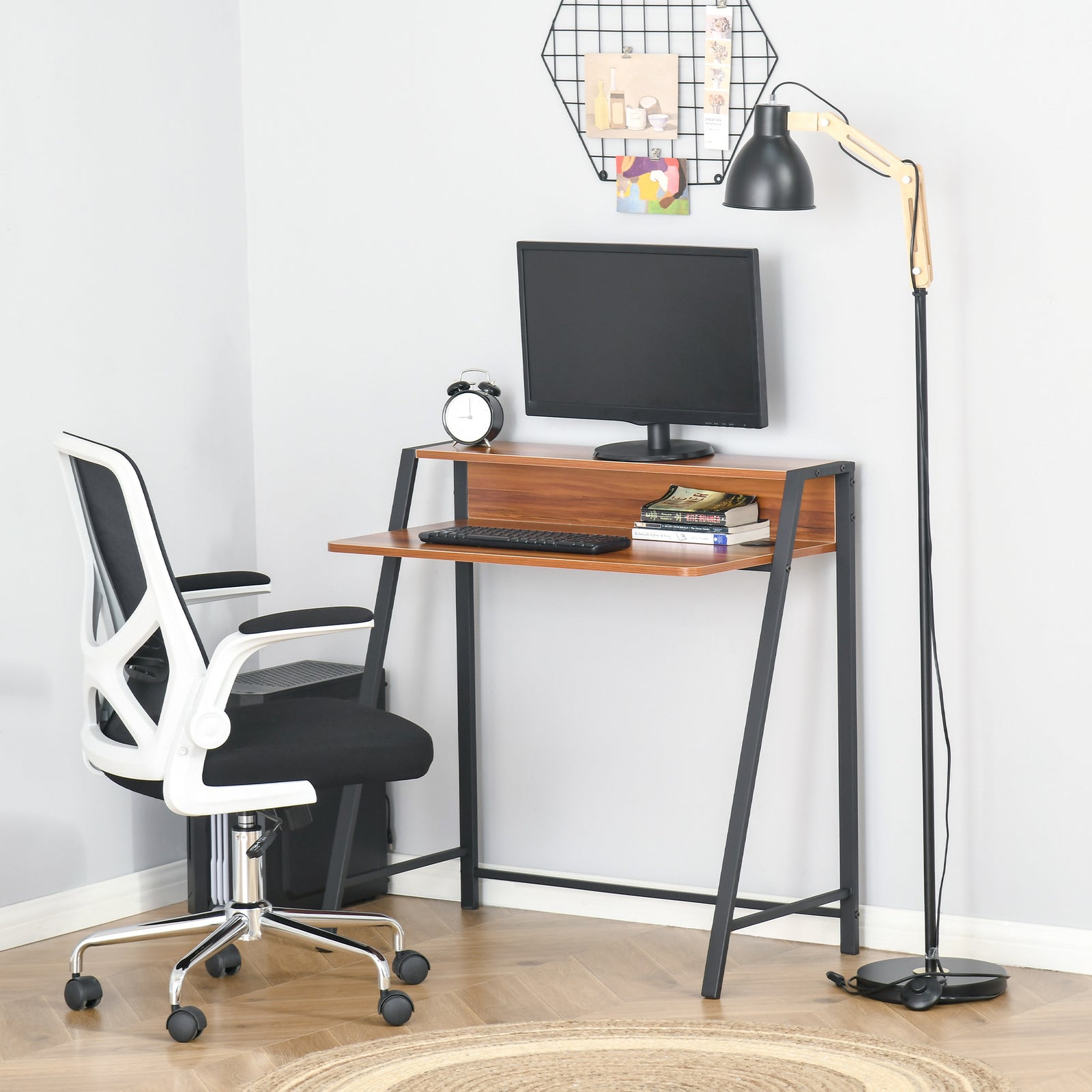 2-tier Storage Computer Workstation With Shelf, Metal Frame | Natura