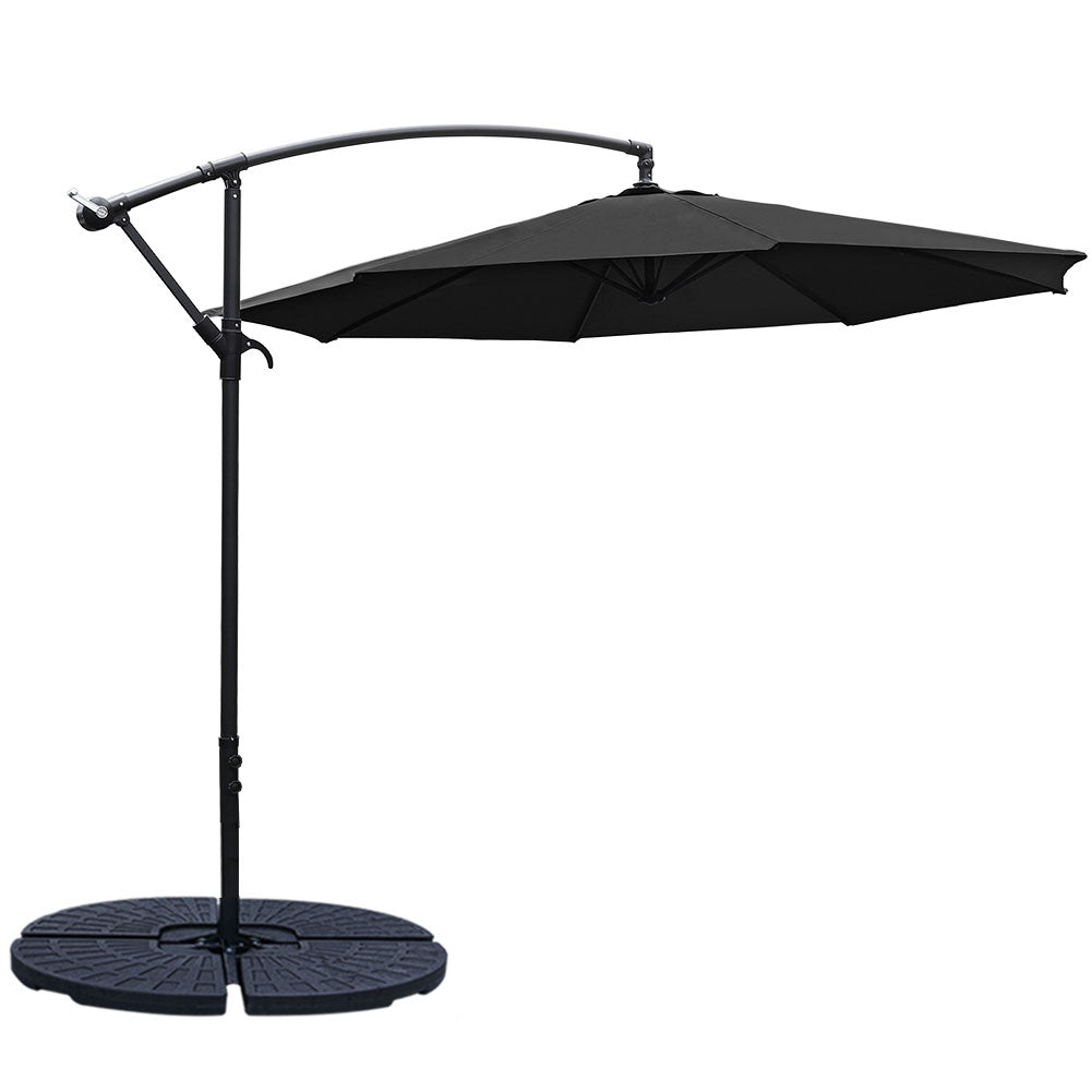 Outdoor 3m Cantilever Garden Parasol With Cross And Fillable Base | One Size | Black