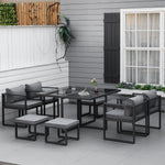 Outsunny 8 Seater Aluminium Dining Cube Set W/ Footstools
