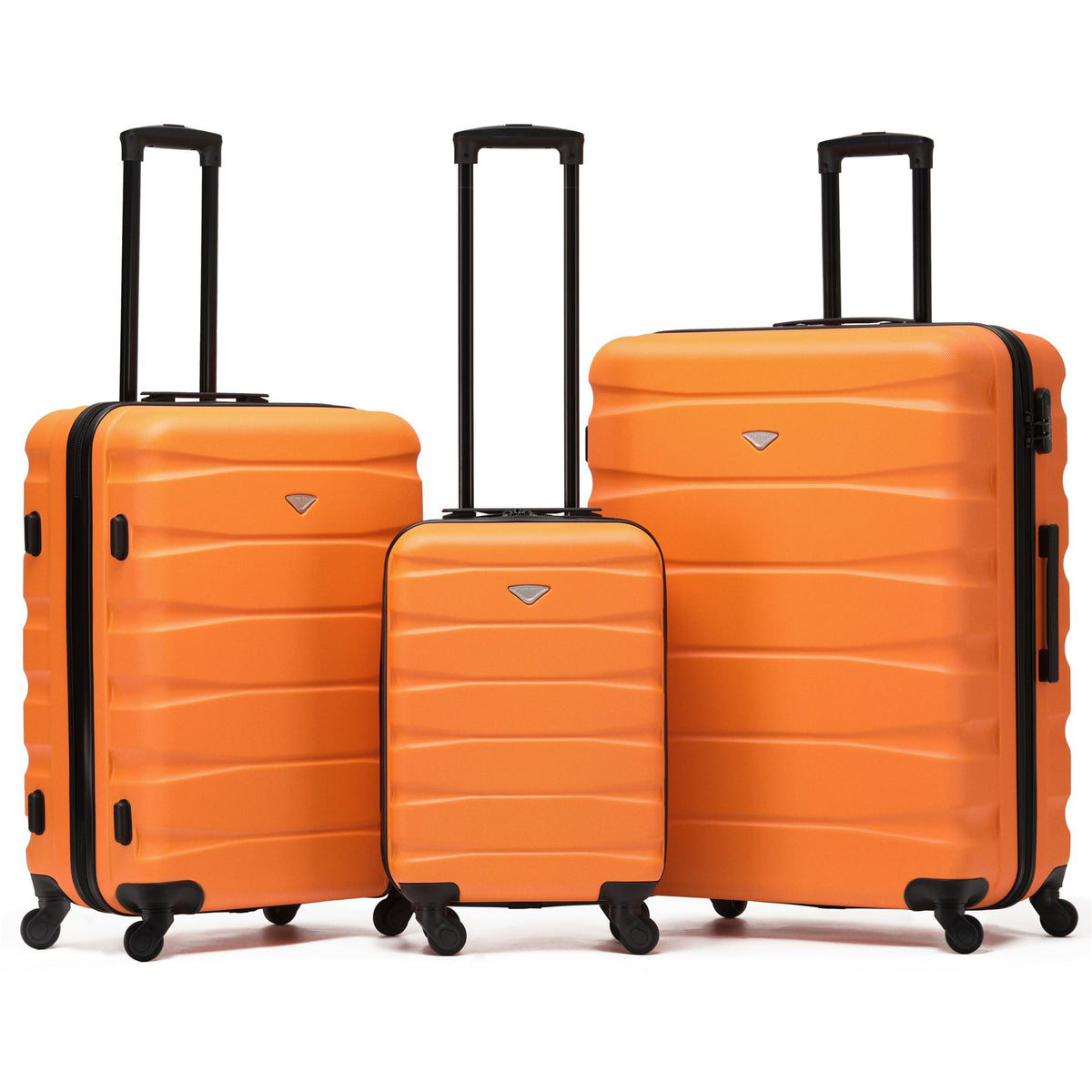 Set Of 3 Hard Shell Suitcase Cabin & Check In Cases With Tsa Lock - Overhead Cabin With Medium & Large Check-in Bag | Set of 3 | Orange & Black