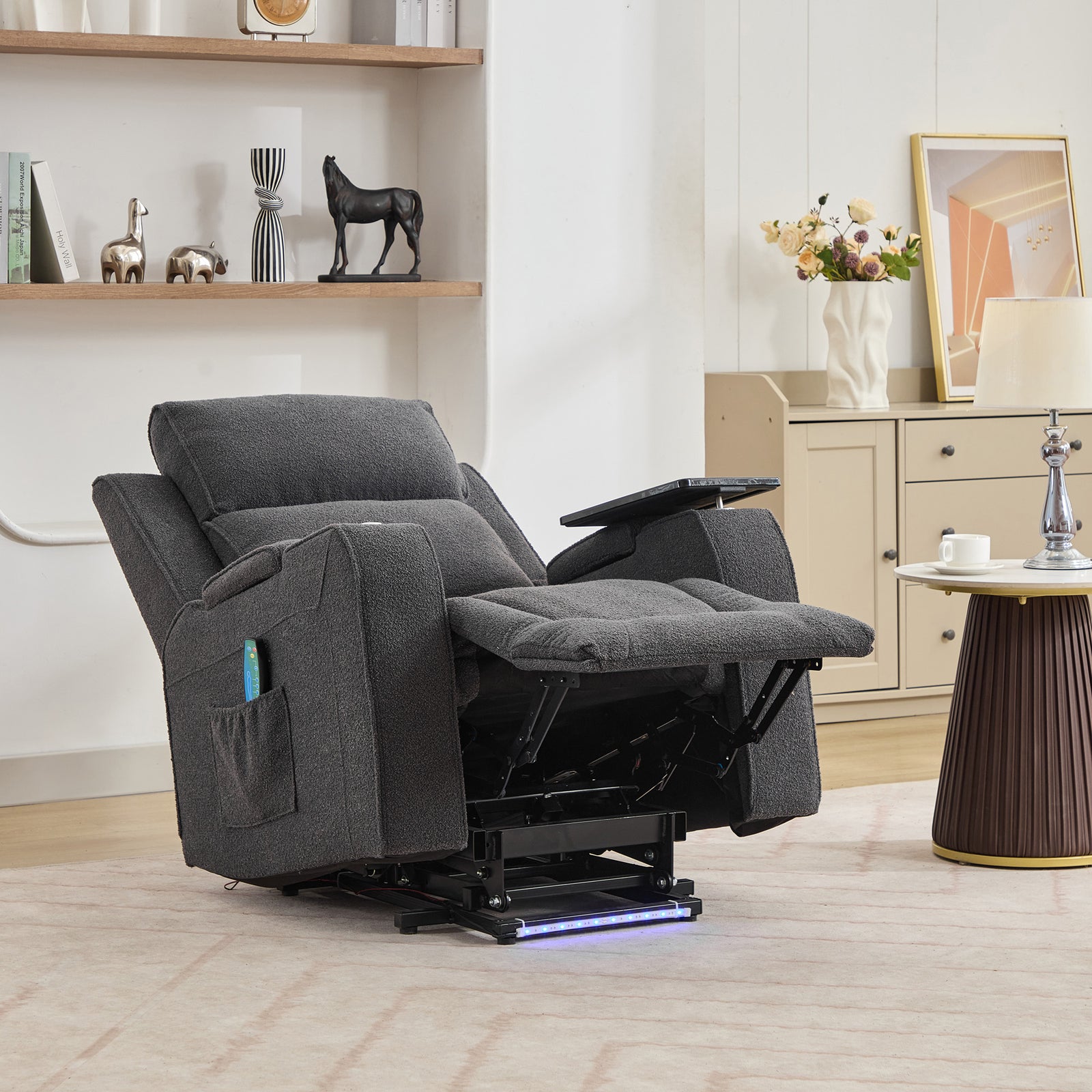 Cowley Electric Riser Recliner Chair With Massage And Heat, Drink Cooler, Table | Dark Grey