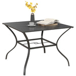 Garden Table W/ Parasol Hole For Four, Slatted Metal Top | Dark Gray