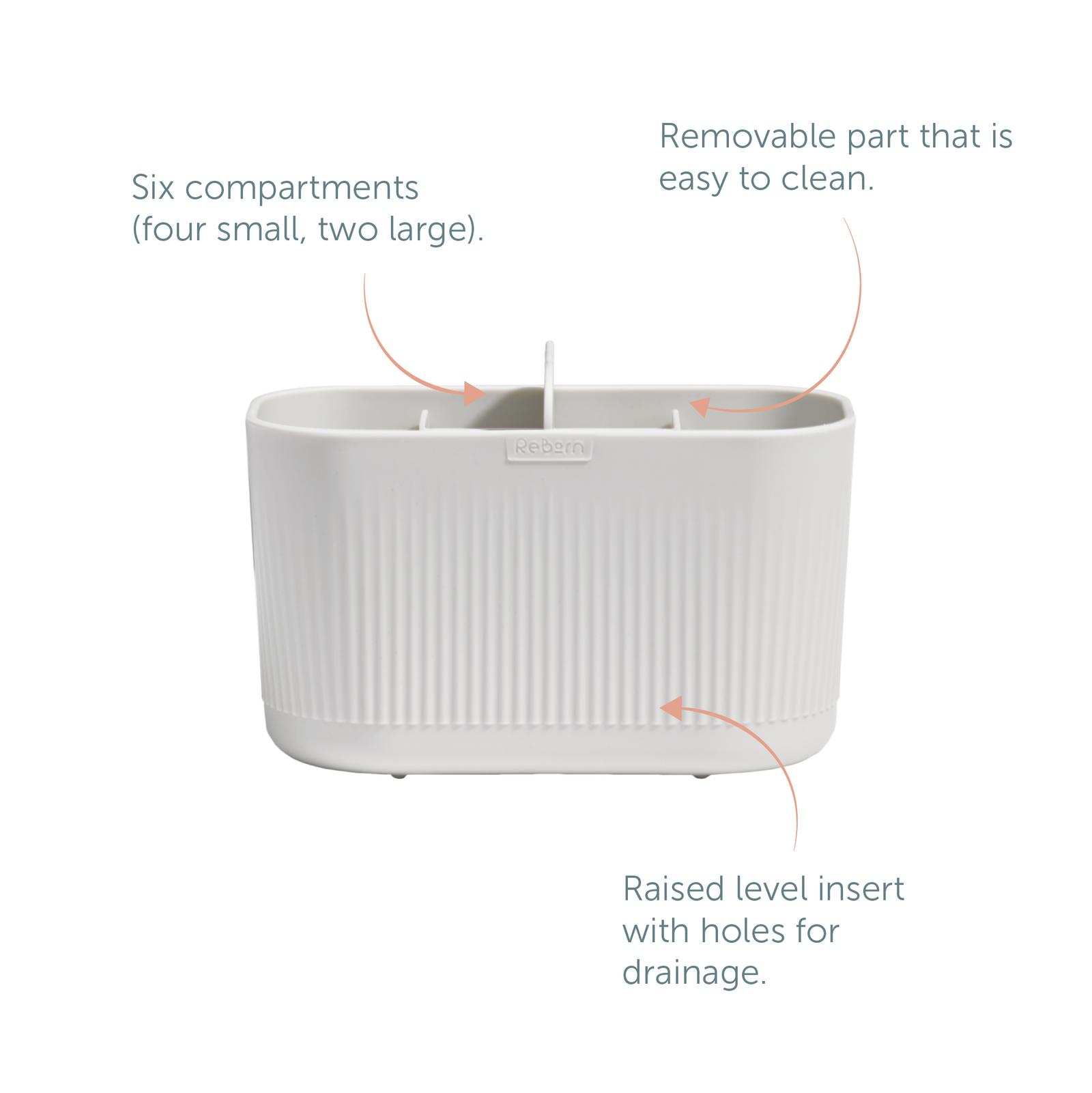 Recycled Large Bathroom Caddy  - Six compartments -  Easy to clear removable parts - Made in the UK | Stone
