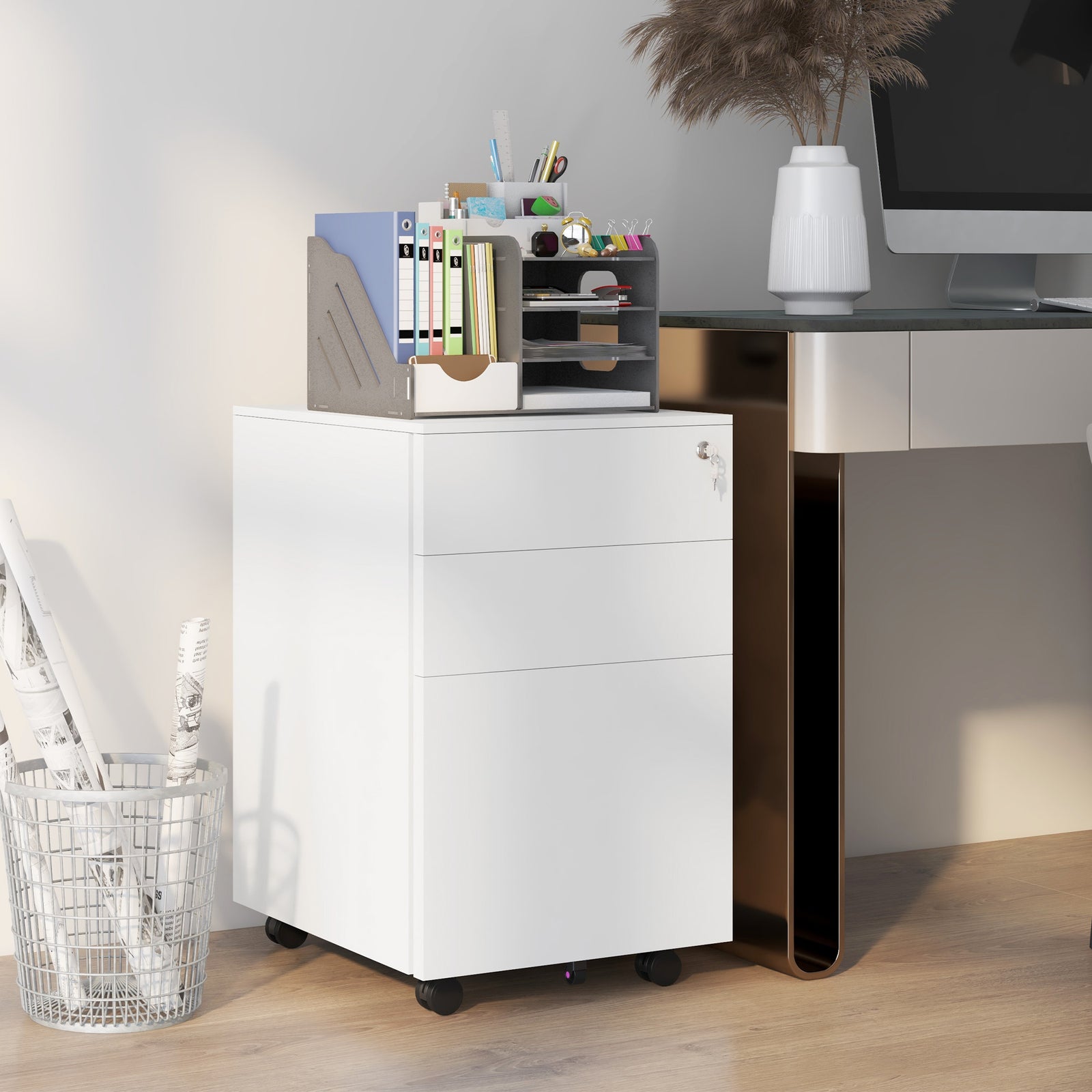 Steel File Cabinet With Lock Hanging Bar For A4 Size | One Size | White