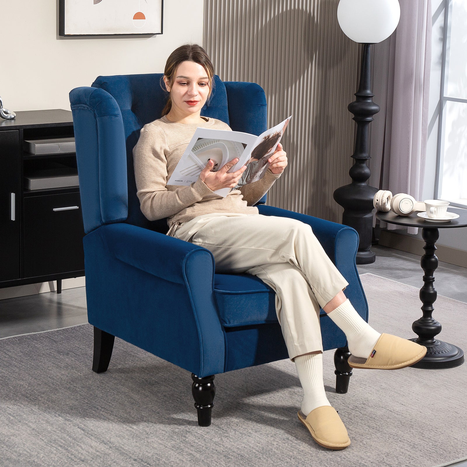 Accent Armchair Home Furniture Retro Tufted Club Fabric | Blue