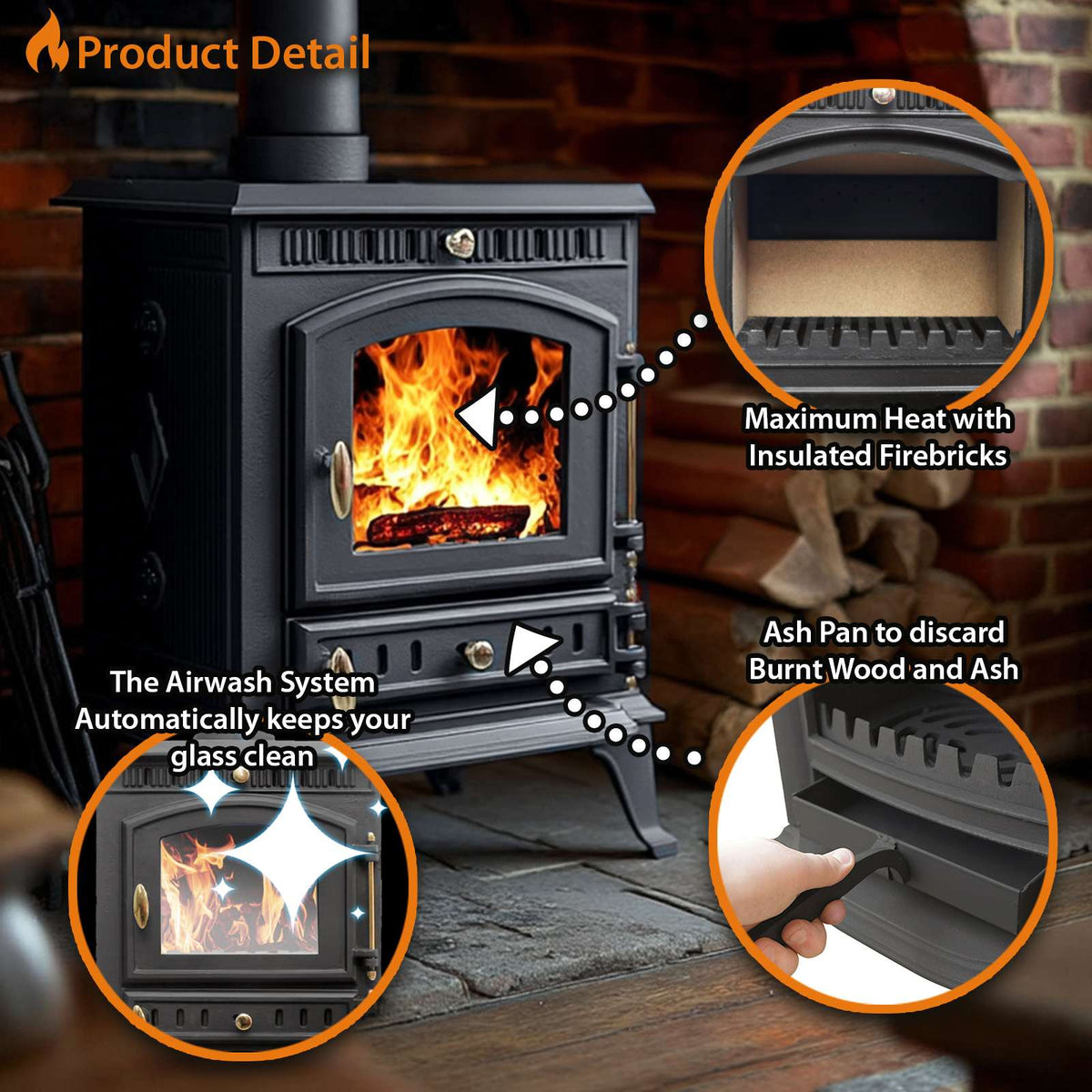 7kw Cast Iron Wood And Charcoal Burning Stove Multi-fuel Fireplace Ja010
