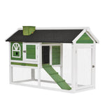 Rabbit Hutch Wood Bunny Cage For Outdoor Indoor W/ Pull Out Tray Ramp | Green