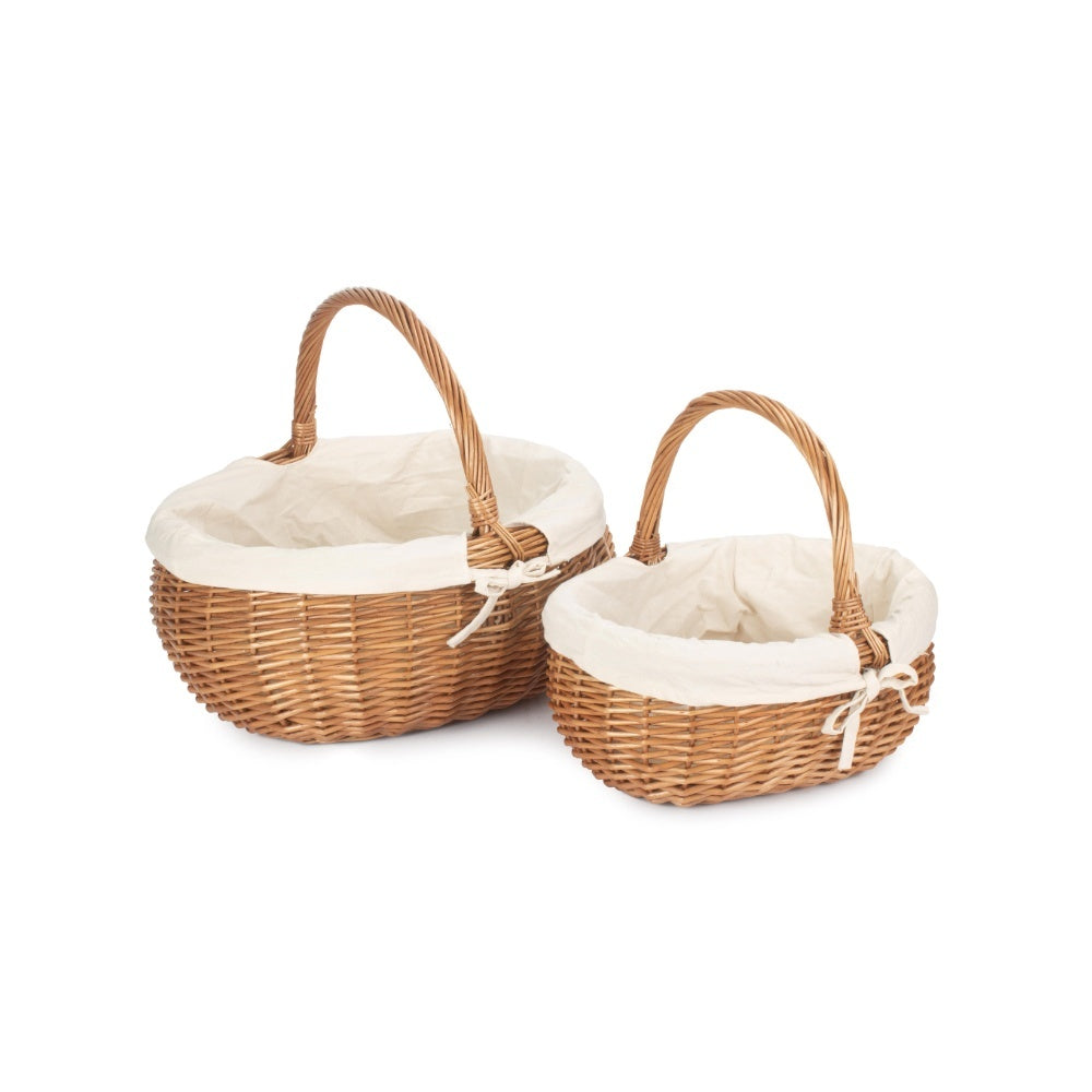 White Cotton Lined Deluxe Wicker Shopping Basket | Small | White