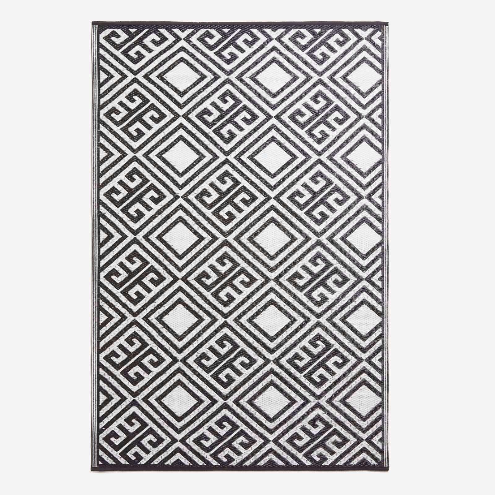 Luxury Outdoor Rug Waterproof Reversible For Garden Patio, Black & White Geometric
