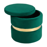 Upholstered Storage Ottoman Foot Rest With Gold Metal Ring 40cm Dia | Green