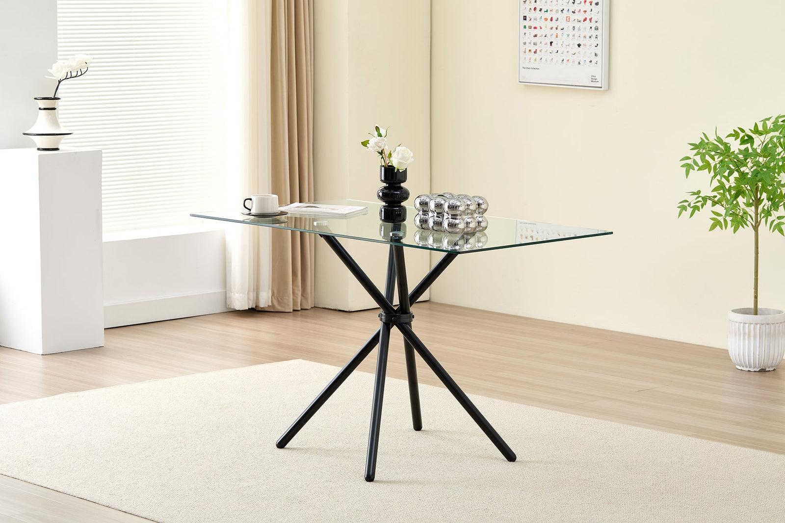 Modern Miami Rectangle Glass Dining Table With Starburst Black Legs | Black