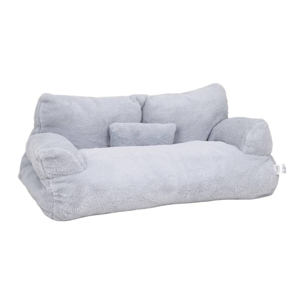 90cm W Plush Pet Sofa Bed – Crystal Fleece With Pearl Cotton Filling, Non-slip, Removable & Washable Cover | Grey