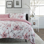 Cherry Blossom Pink Cotton Rich Reversible Duvet Cover Set | Super King | Pink
