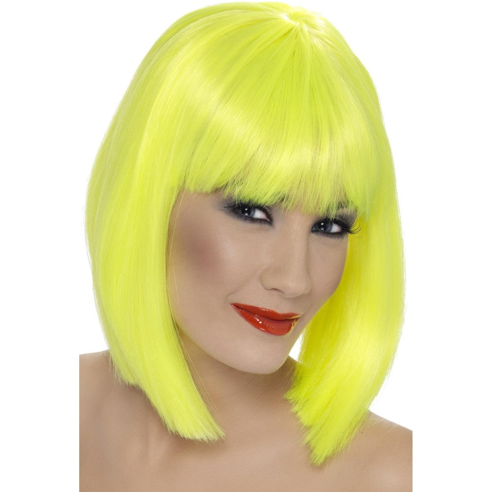 Glam Short Blunt Wig With Fringe | Neon Yellow