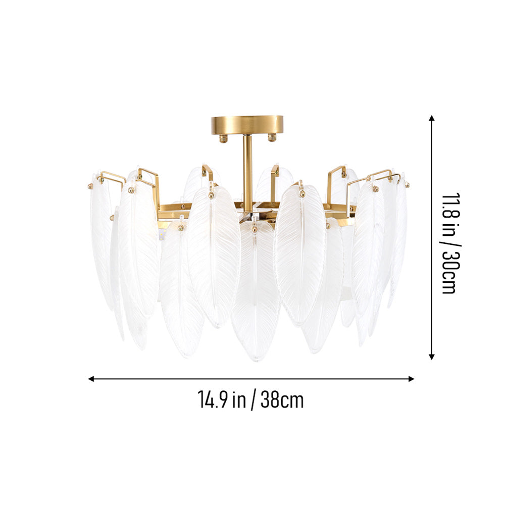 38cm Dia Frosted Glass Feather Lampshade Ceiling Light Modern Pendant Fixture