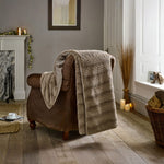 Ashridge Soft Faux Fur Throw 130x170cm – Elegant Textured Blanket | 130cm x 170cm | Fawn