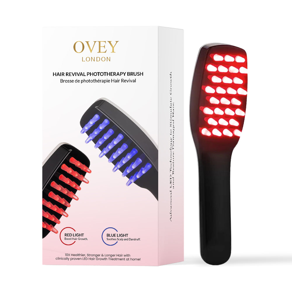 Ovey London 3-in-1 LED Hair Brush Red & Blue Light Therapy With Scalp Massage Vibration Wellness & Shine