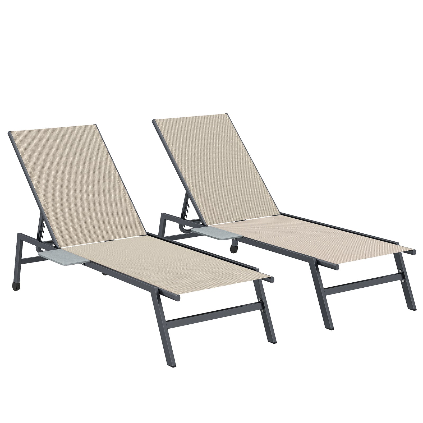 Sun Loungers For Garden Set Of 2 With Side Tray Table | Khaki