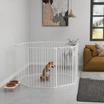 2-in-1 Dog Pen, Safety Pet Gate, 8 Panels, For Medium Dogs, 90hcm - White
