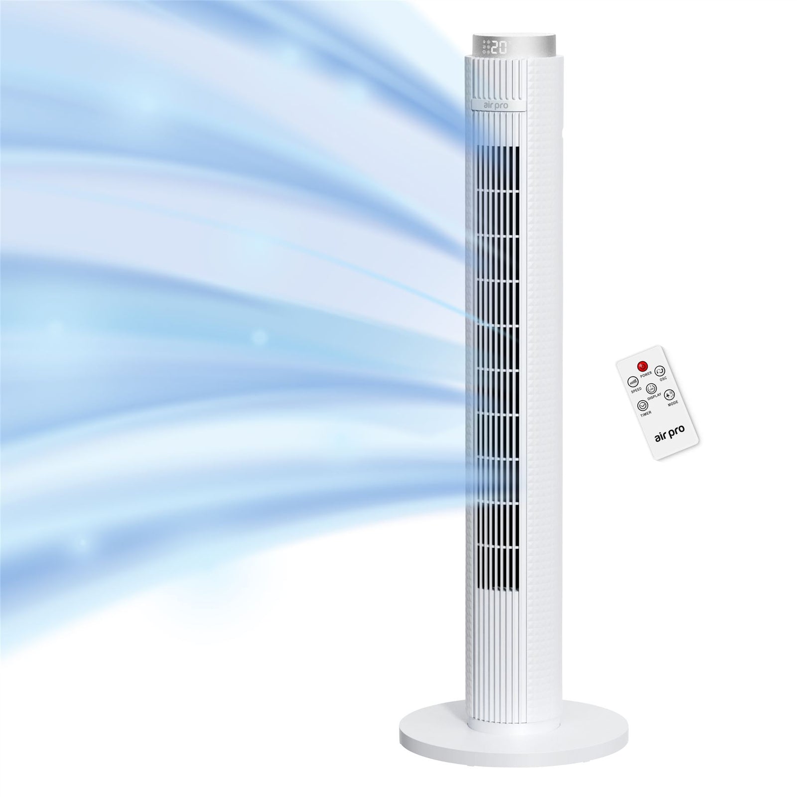 Smart Bladeless 38" Tower Fan 3 Speeds - Remote & Oscillation Feature | White
