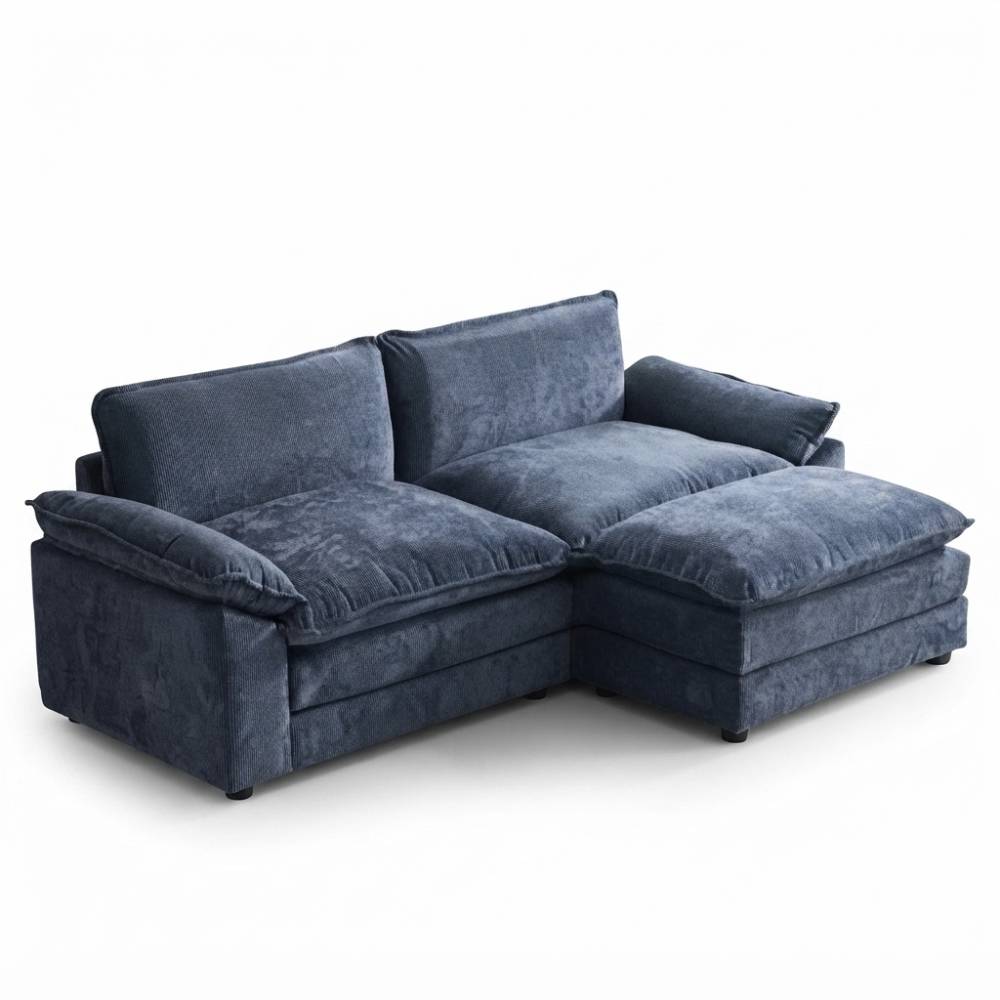 Modular Sofa Set With Chenille Upholstery And Wooden Frame | Blue