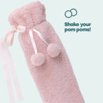 Livivo 2l Extra Long Hot Water Bottle With Pink Pom Pom Lattice Cover