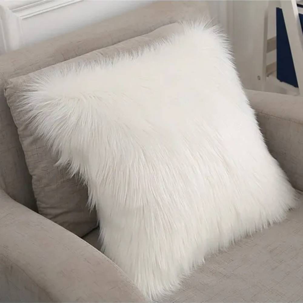50x50cm Square Fluffy Faux Fur Throw Pillow Cover | White