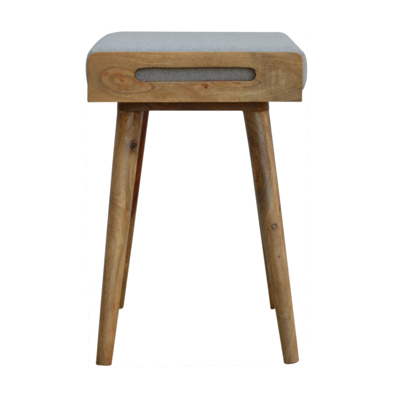 Solid Mango Wood Grey Tweed Tray Style Footstool
