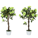 90cm Artificial Rose Tree Fake Decorative Plant | Set of 2 | Green
