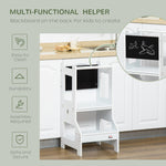 2-in-1 Kids Kitchen Step Stool Table Chair Set W/ Safety Rail Chalkboard, White