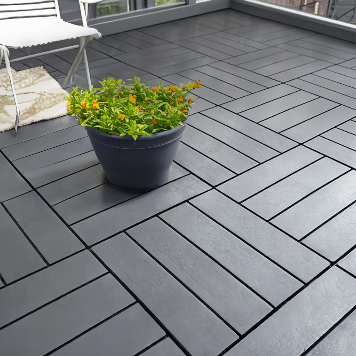 Polydeck Pvc Interlocking Decking Tiles - Grey | Set of 6 | Grey
