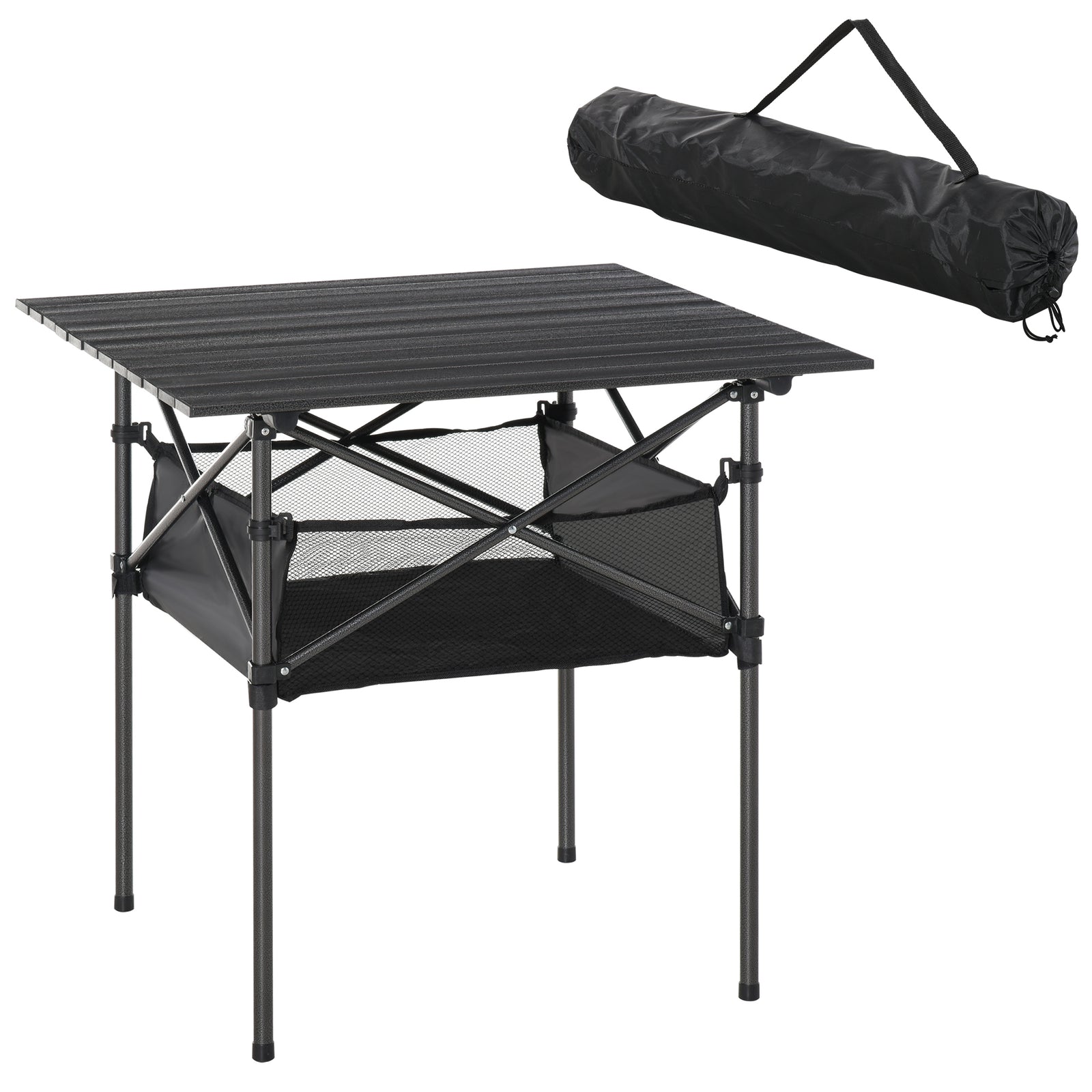 Aluminum Camping Table Folding Table Picnic Table W/mesh Bag | Black