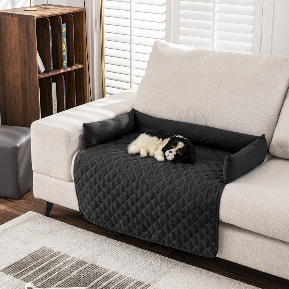 75x75cm Waterproof Pet Bed Furniture Protector Mat Dog Sofa Cover With Pillow | Black