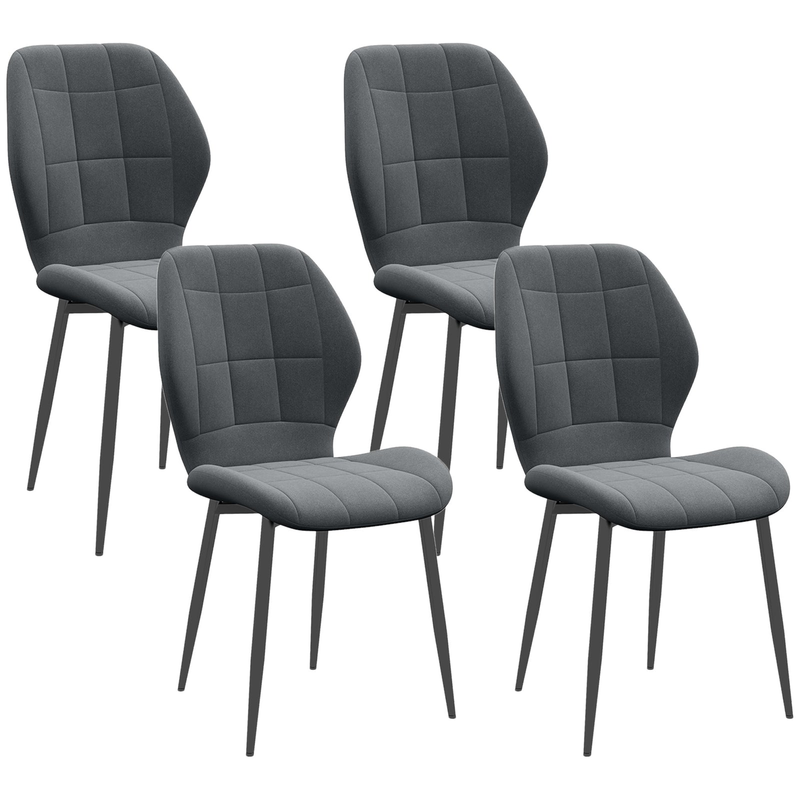 Dining Chairs Set Of 4, Flannel Upholstered Kitchen Chairs | Dark Gray