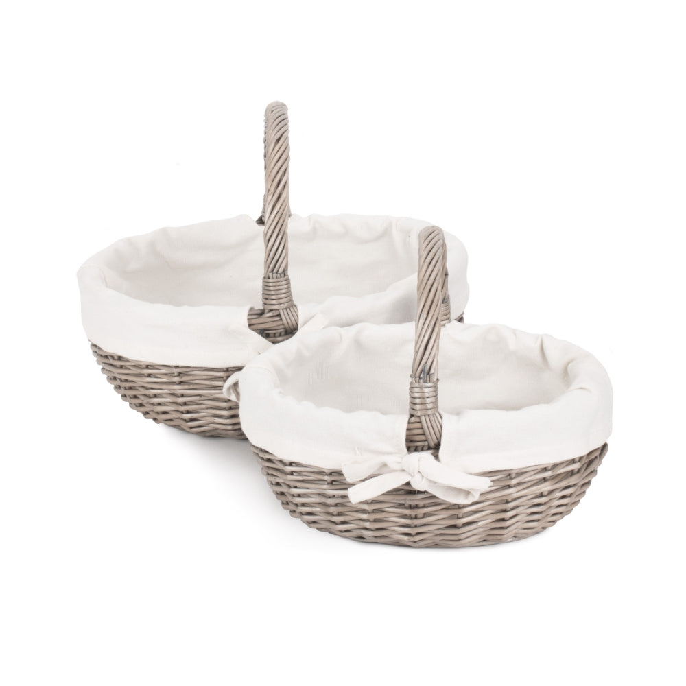 White Cotton Lined Antique Wash Shopping Basket | Set-of-2 | White
