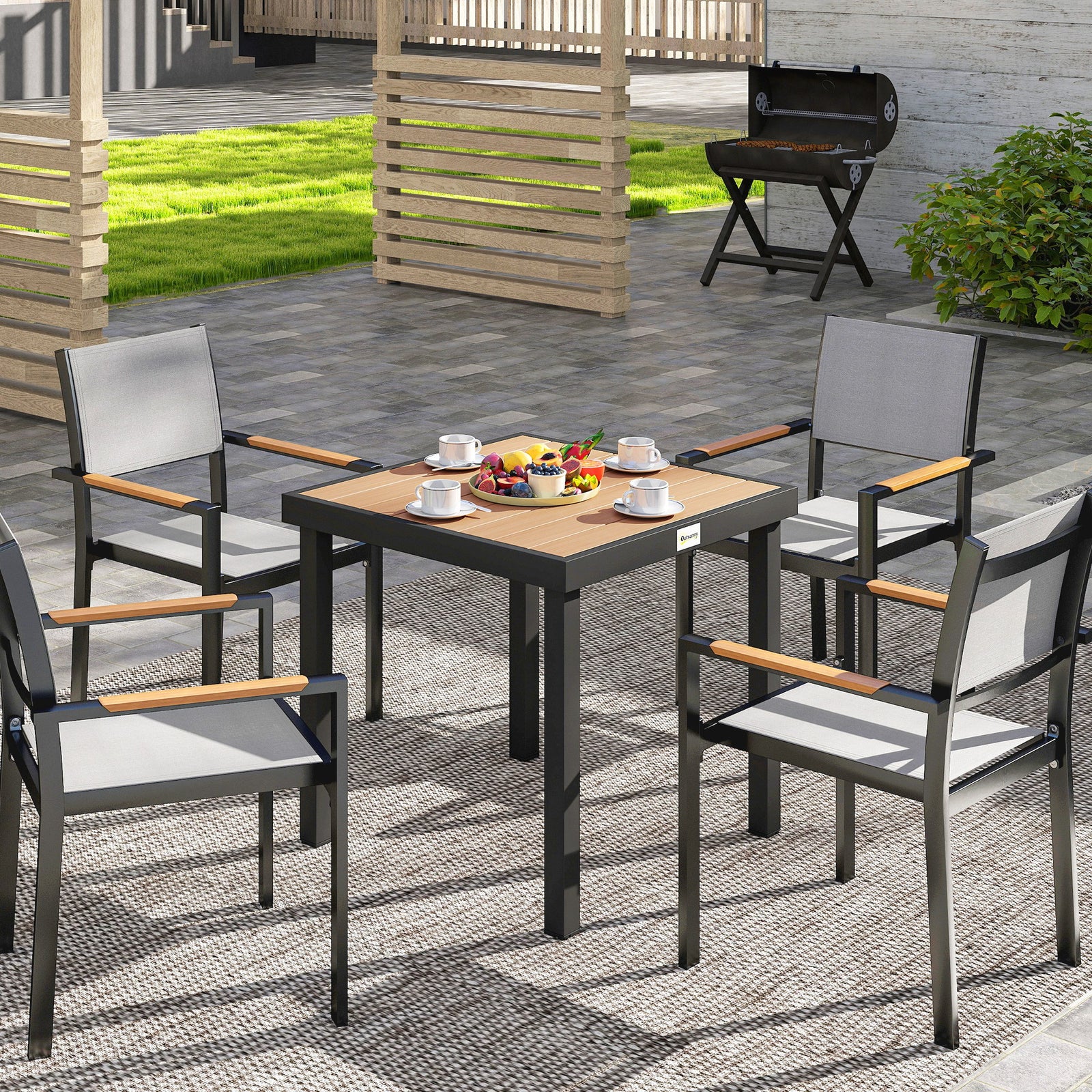 78 Cm Garden Dining Table For 4, Square Outdoor Side Table | Natural