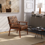 Button Tufted Distressed Pu Leather Upholstered Armchair