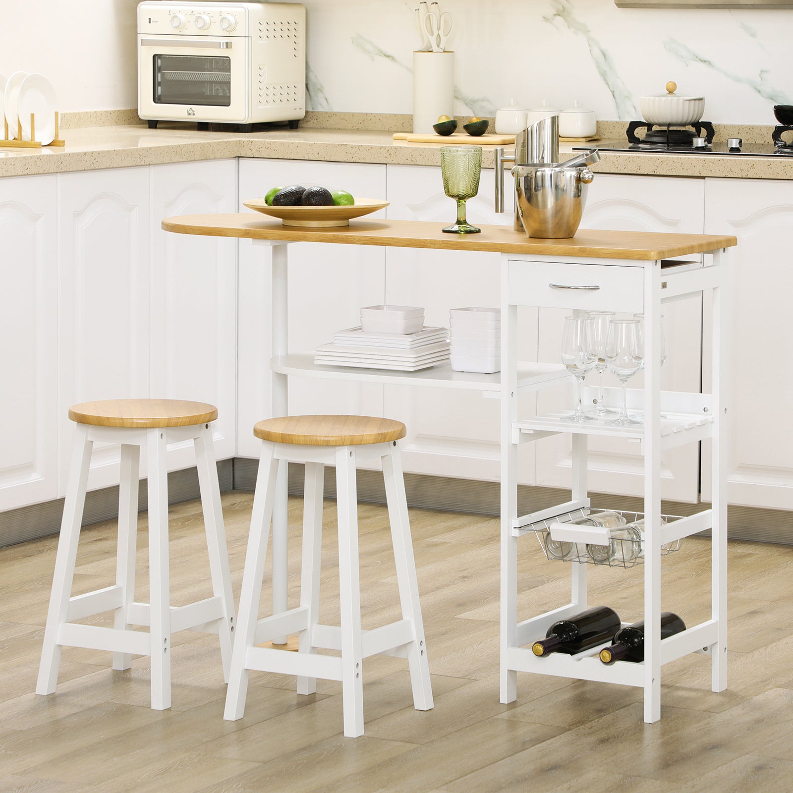 Bar Table Set With Drawer, Wine Rack