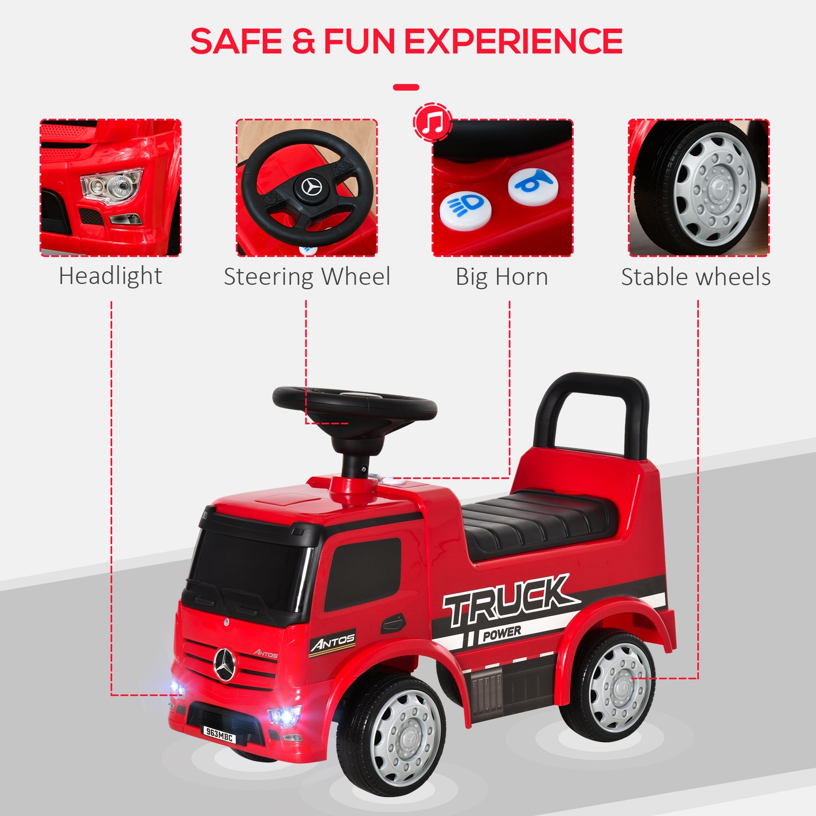 3-in-1 Ride On Car Kids Mercedes Truck Storage For 12 - 36 Months | Red