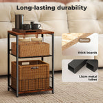 Levede Side Table Bedside End Table 3 Tier Metal Wood Storage Vintage Brown