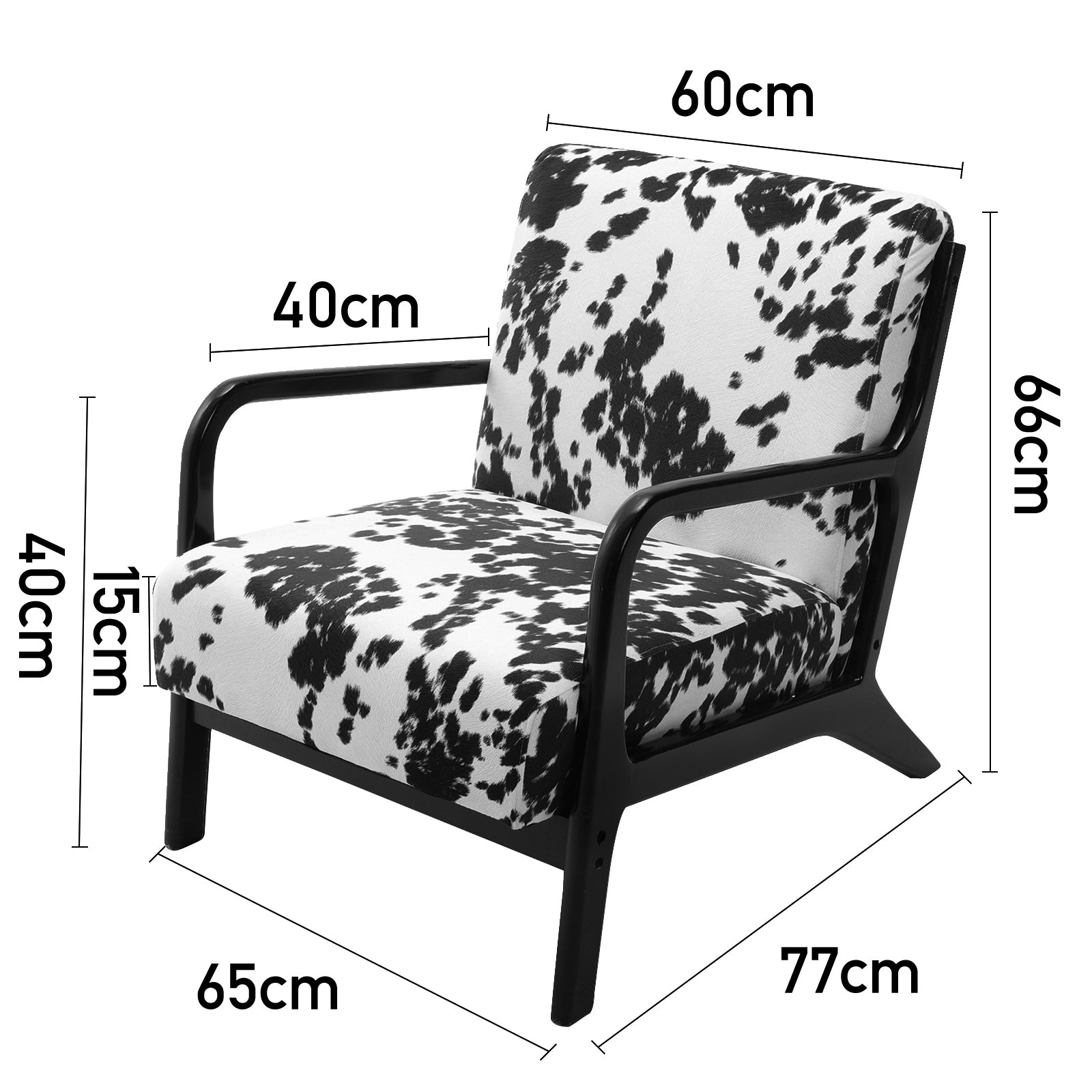 Cow Print Accent Armchair With Soft Fleece Upholstery, Modern Lounge Chair With Armrests