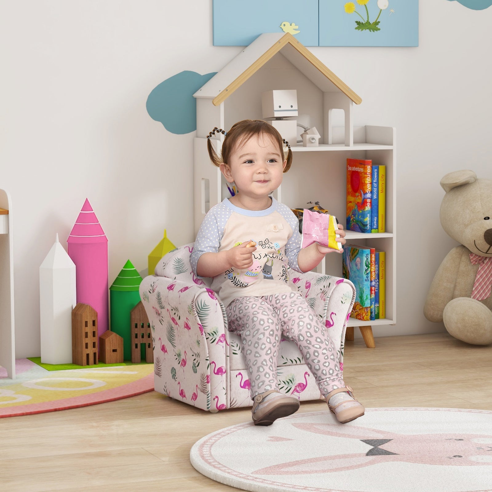 Kids Sofa Chair With Flamingo Design For Bedroom, Playroom | Pink