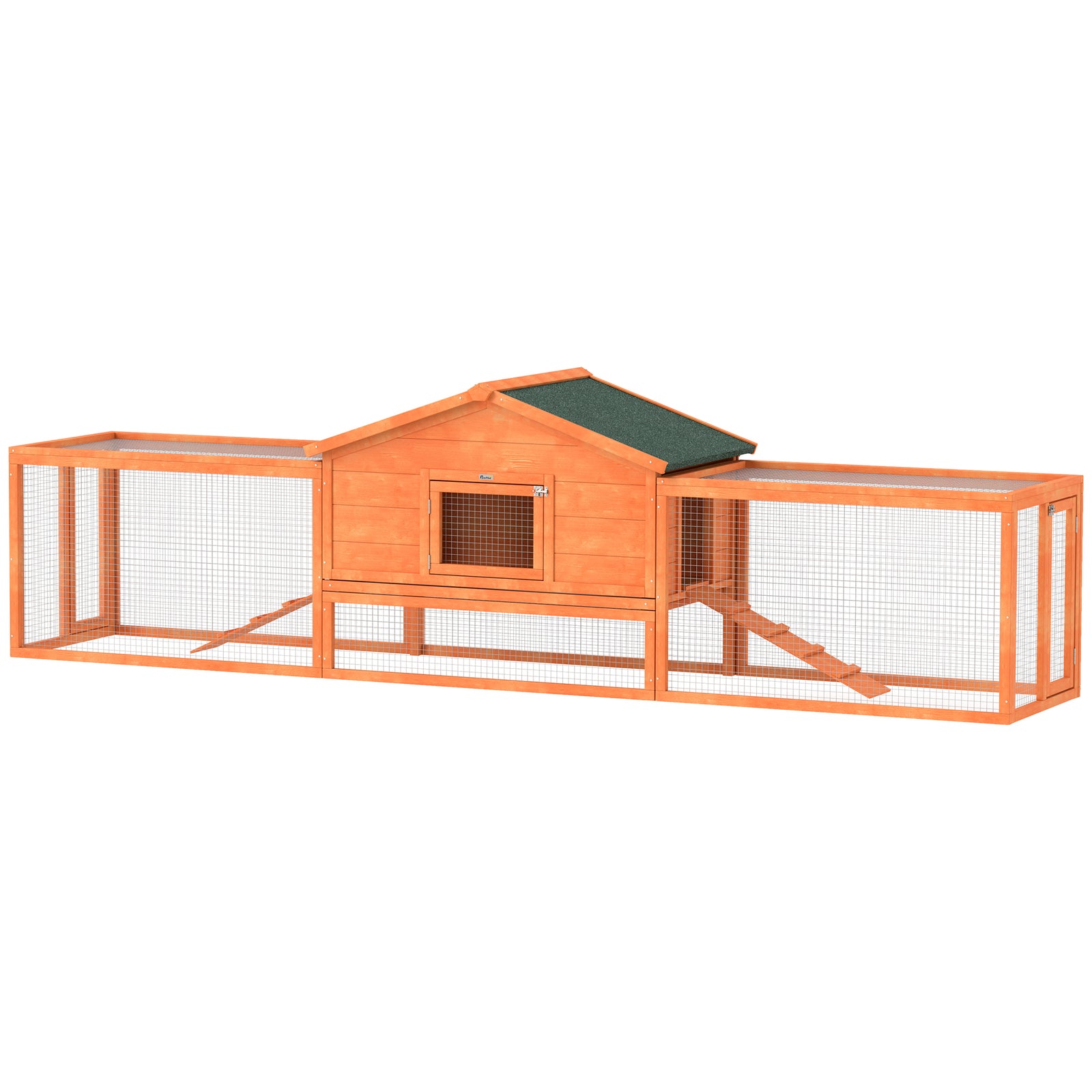 Wooden Rabbit Hutch Guinea Pig Hutch, Orange, 309 X 70 X 87cm
