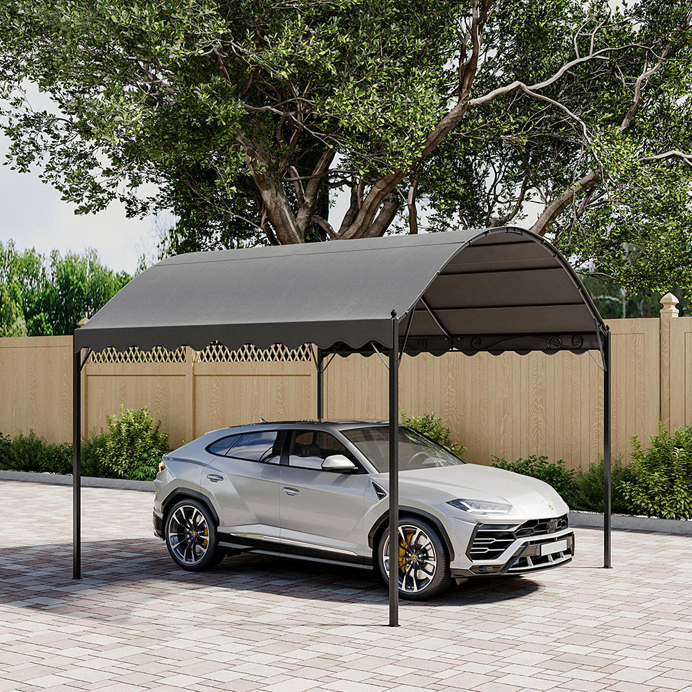 3x3m / 3x4m Arched Outdoor Pergola, Black Metal Frame With Curved Iron Design, Pu-coated Polyester Roof, 2.6m High | Medium | Dark Gray