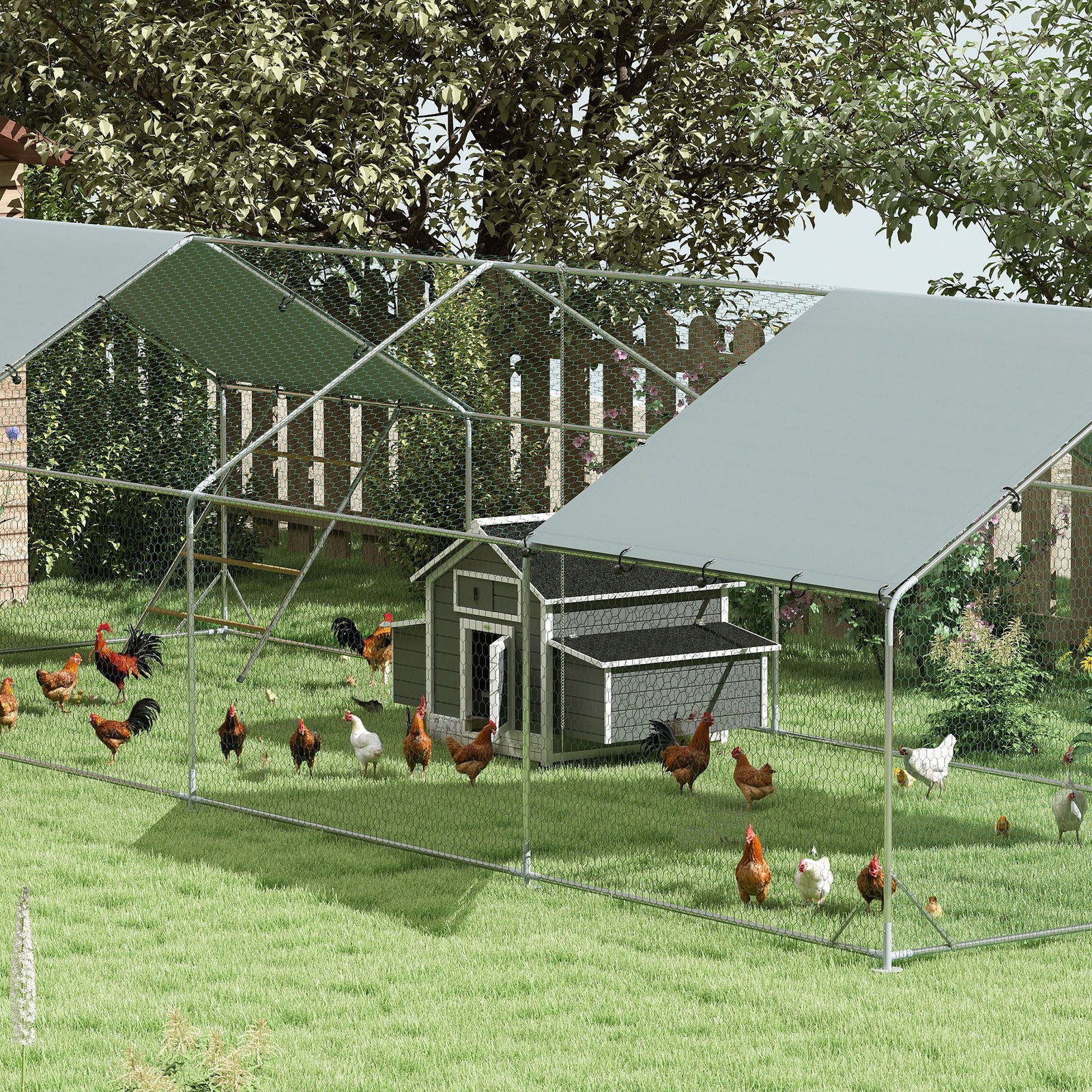 Chicken Coop With Nesting Box, Openable Top, Pull-out Tray | Grey